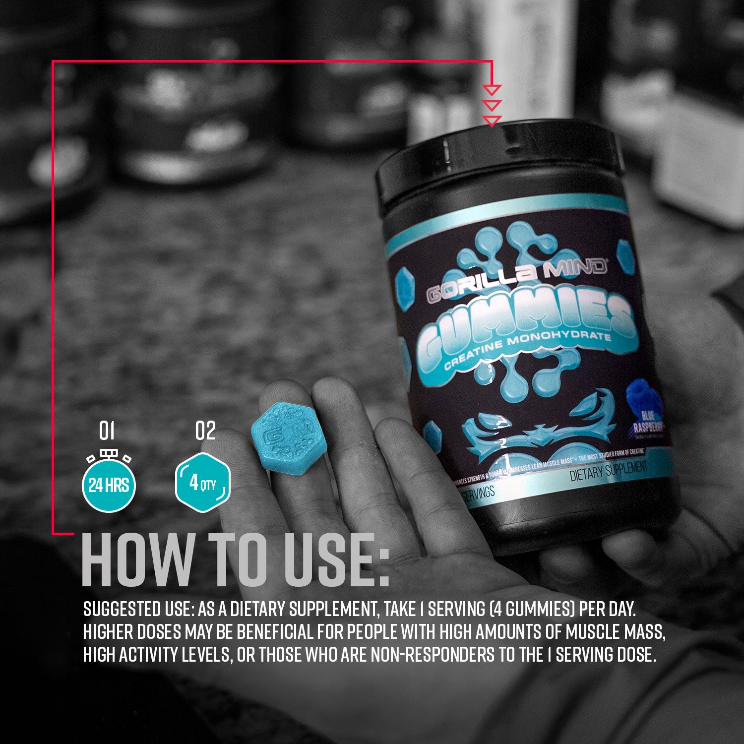 Gorilla Mind Creatine Gummies how to use directions