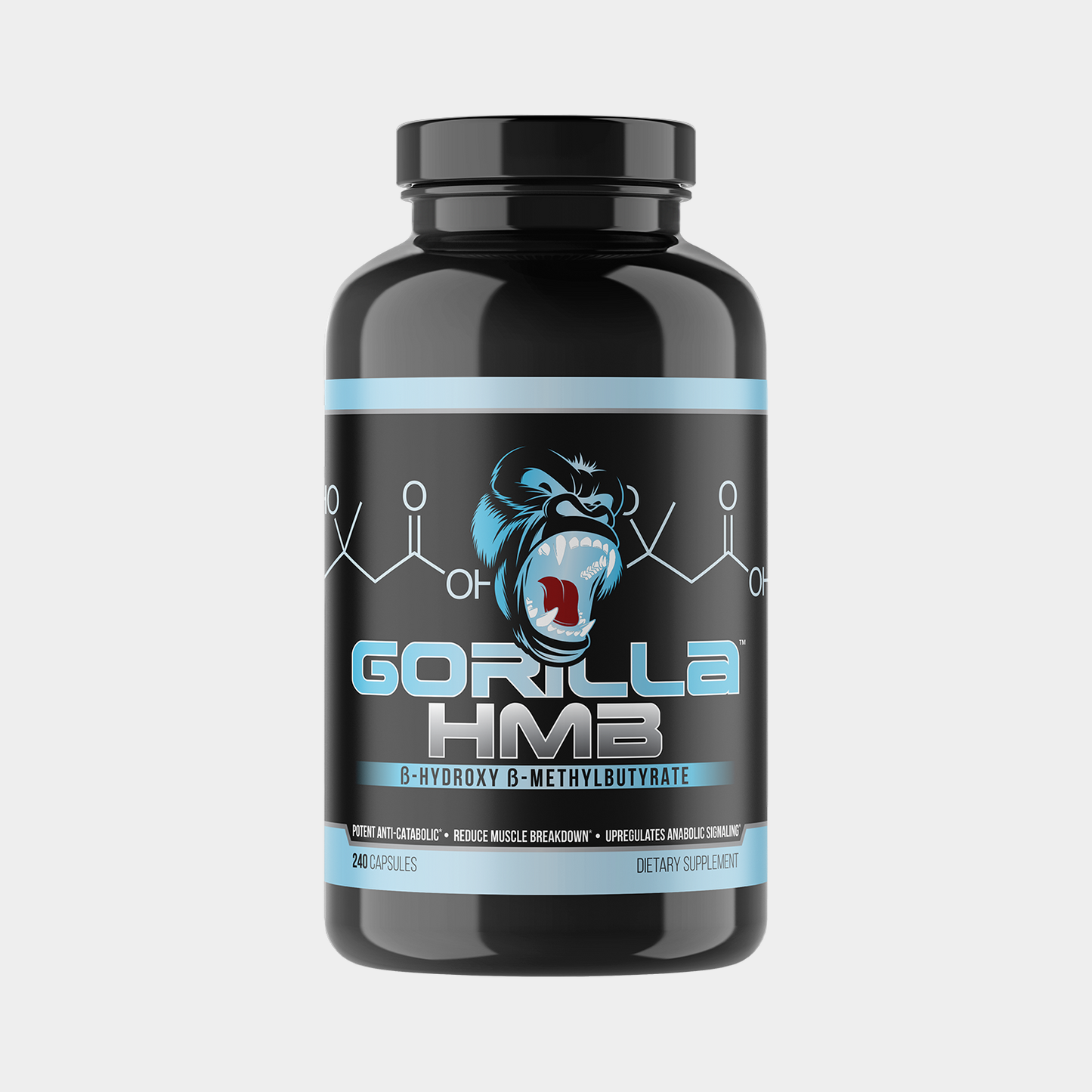 Gorilla Mind HMB supplement bottle, hero product shot