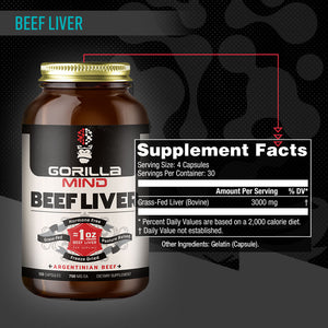Gorilla Mind Beef Liver supplement facts panel