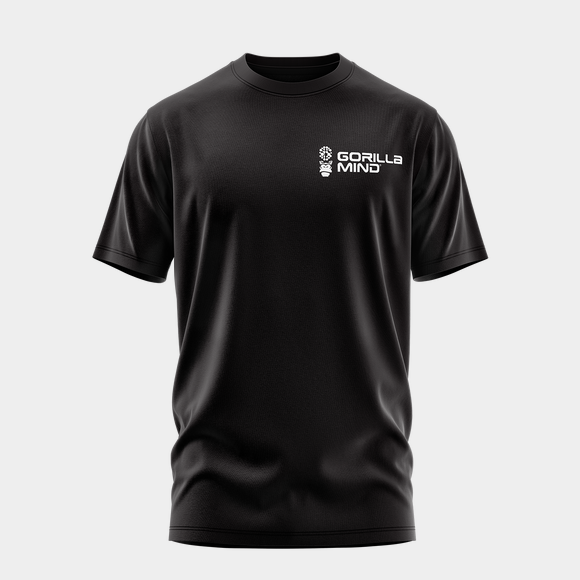 Gorilla Mind Core Logo Tee, Black with white print, front view