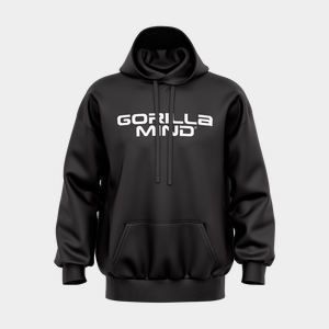 Gorilla Mind Core Logo Hoodie, Black with white print, front view