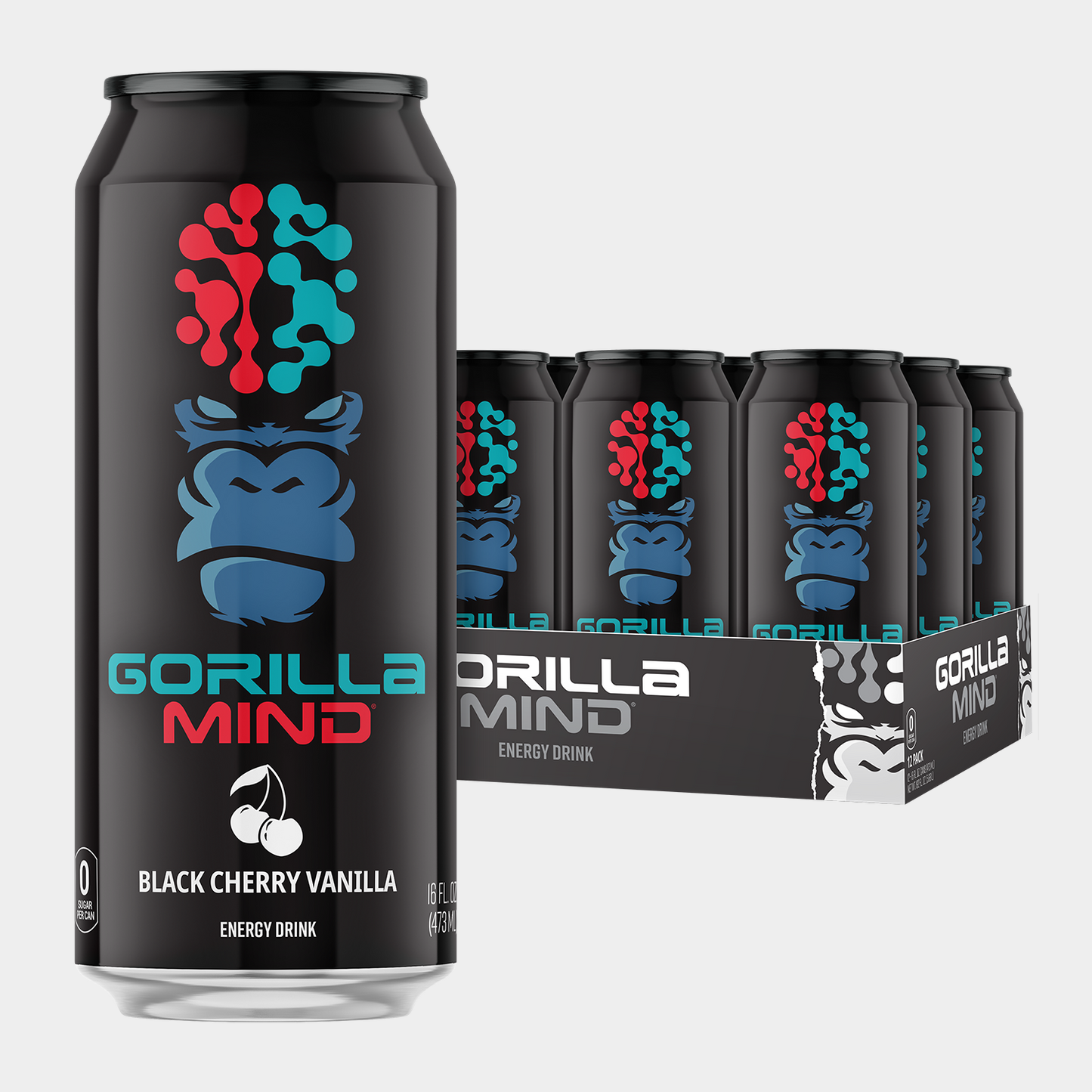 Gorilla Mind Energy Drink case, Black Cherry Vanilla flavor