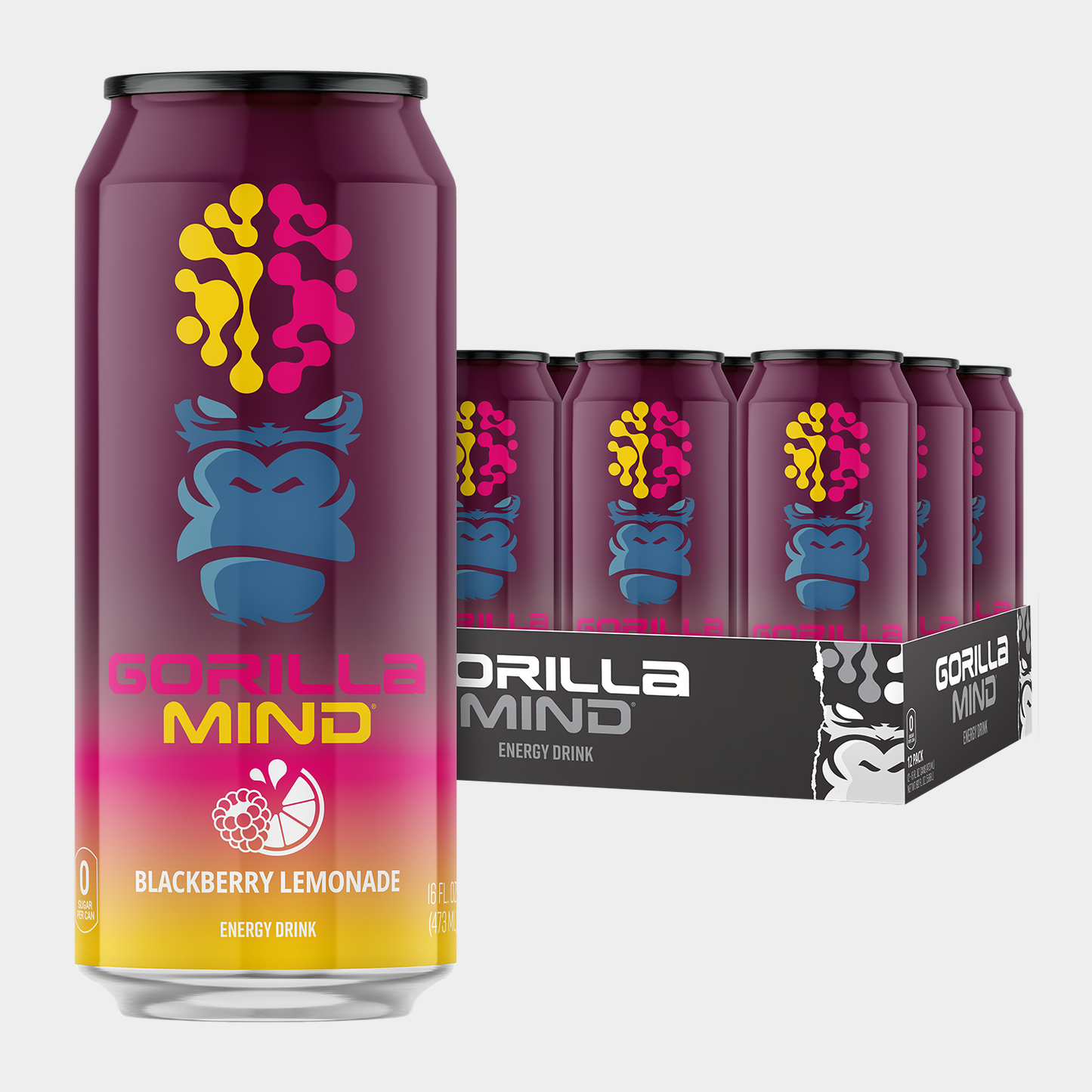 Gorilla Mind Energy Drink case, Blackberry Lemonade flavor