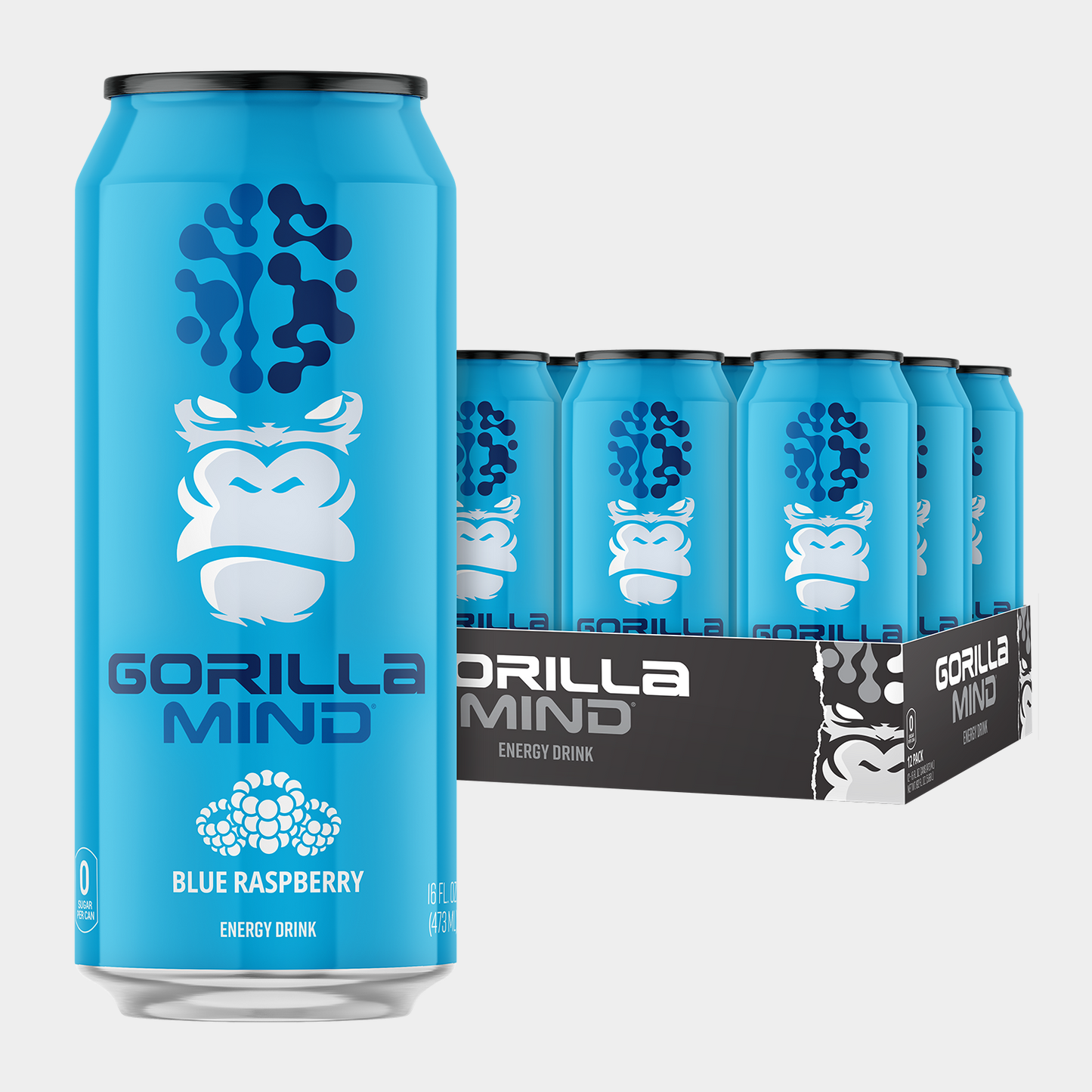Gorilla Mind Energy Drink case, Blue Raspberry flavor