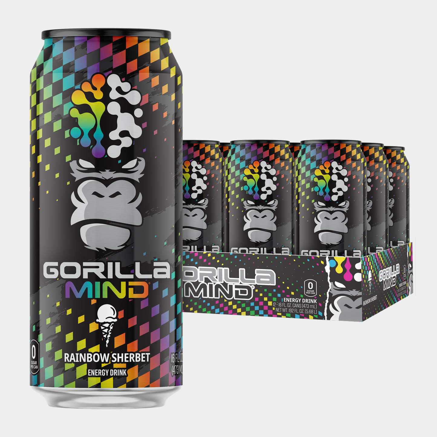 Gorilla Mind Energy Drink case, Rainbow Sherbet flavor