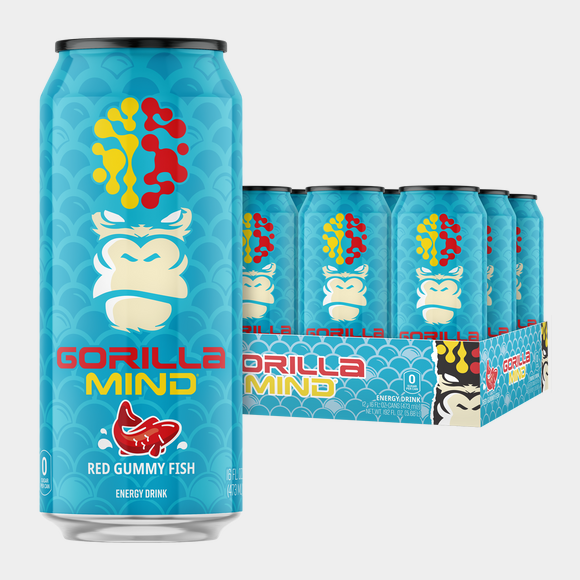 Gorilla Mind Energy Drink case, Red Gummy Fish flavor
