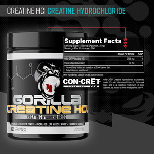 Gorilla Mind Creatine HCl supplement facts panel