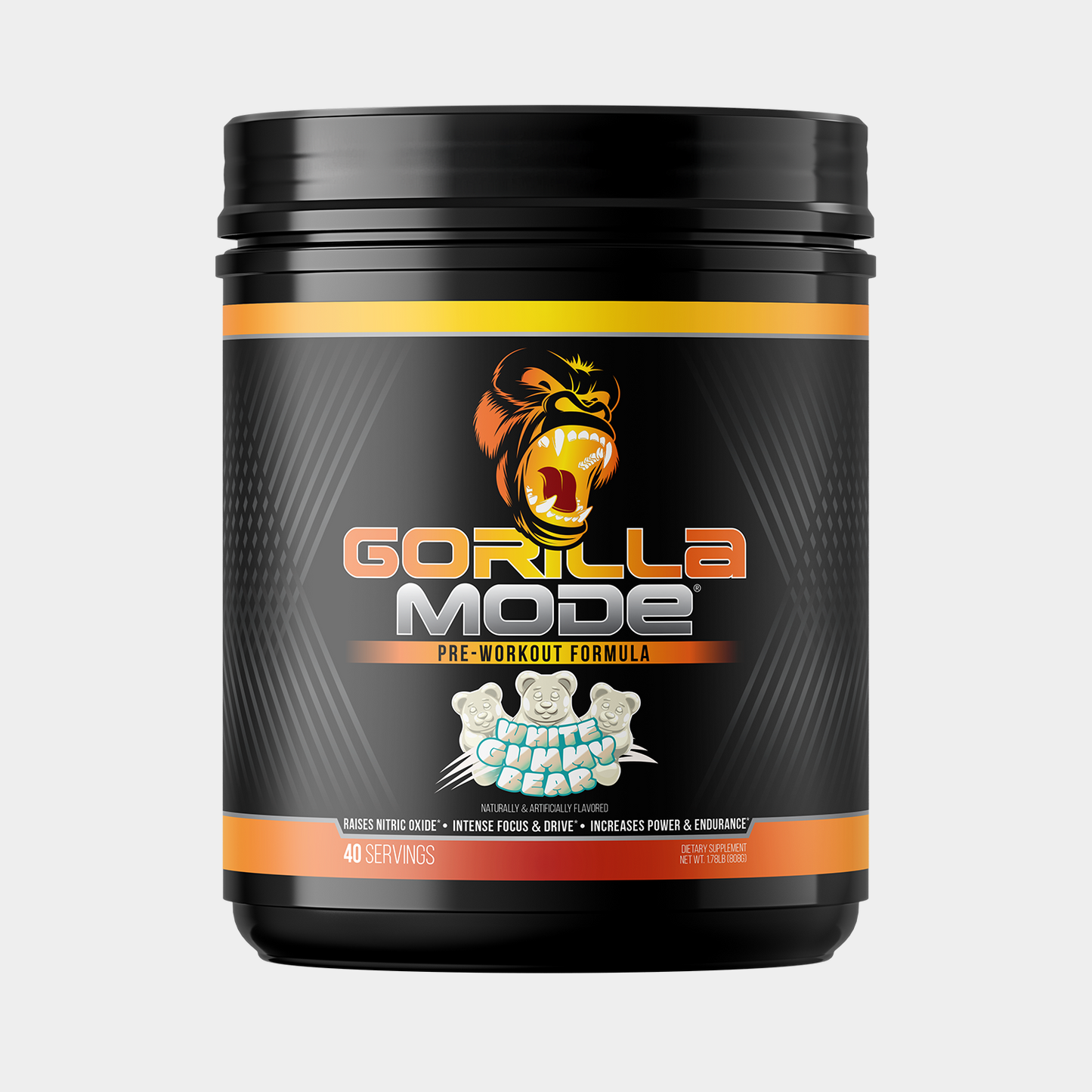 Gorilla Mode pre-workout, White Gummy Bear flavor