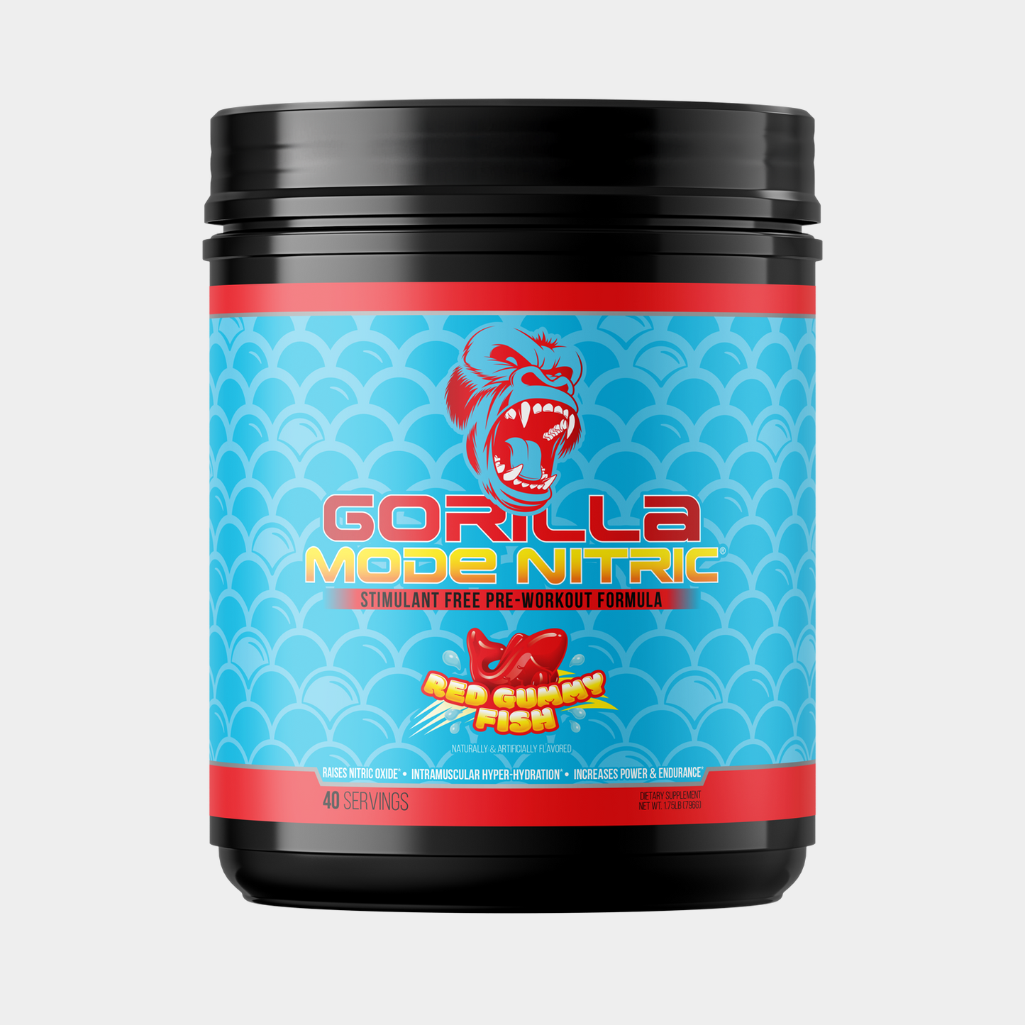 Gorilla Mode Nitric pre-workout, Red Gummy Fish flavor