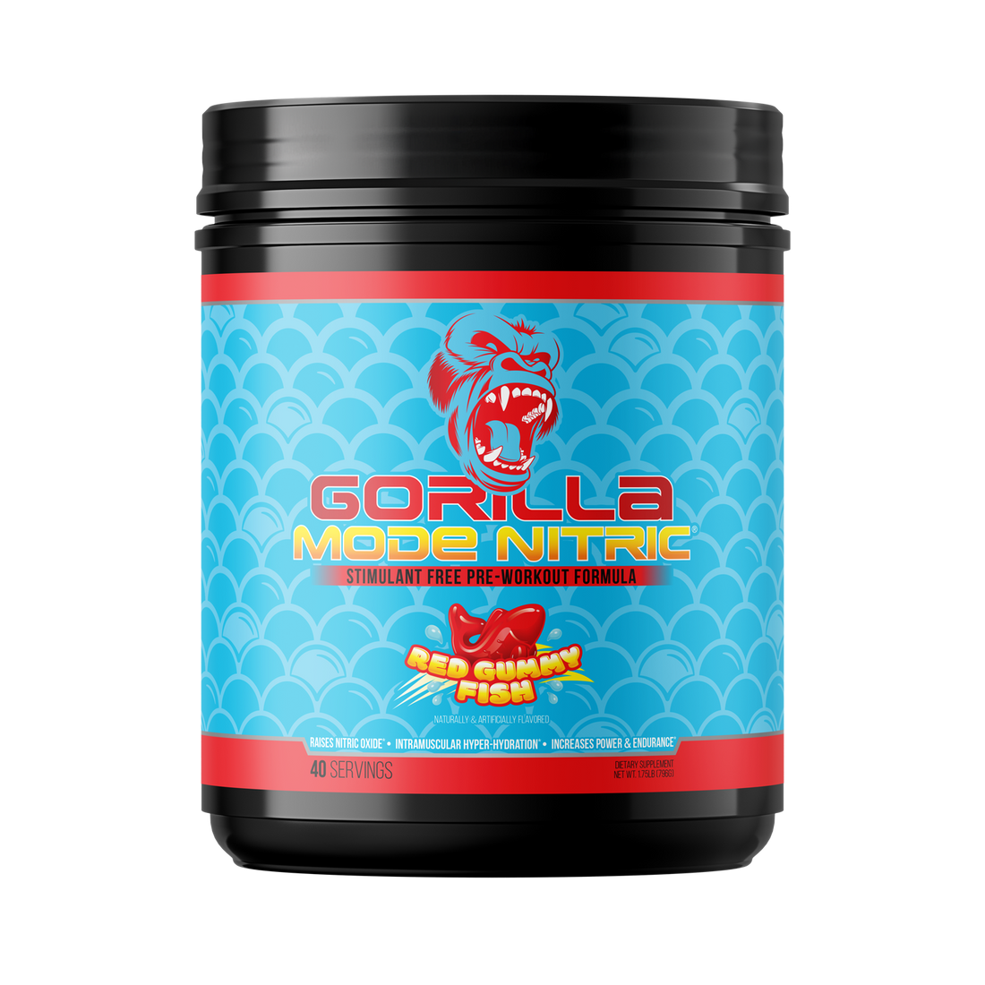 Gorilla Mode Nitric pre-workout, Red Gummy Fish flavor