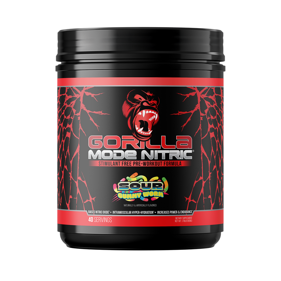 Gorilla Mode Nitric pre-workout, Sour Gummy Worm flavor