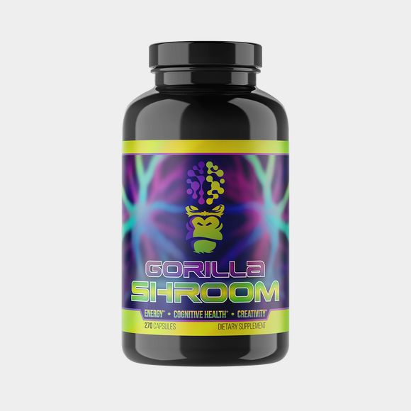 Gorilla Mind Gorilla Shroom supplement bottle, hero product shot