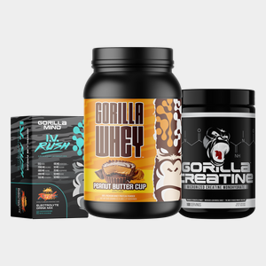 Gorilla Mind athlete stack bundle: I.V. Rush, Gorilla Mode Protein, and Creatine