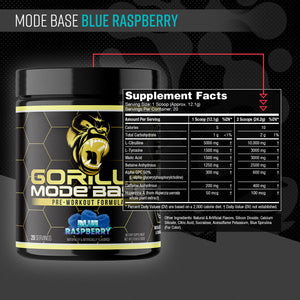 Gorilla Mode Base supplement facts panel, Blue Raspberry
