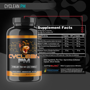 Gorilla Mind Cyclean PM supplement facts panel