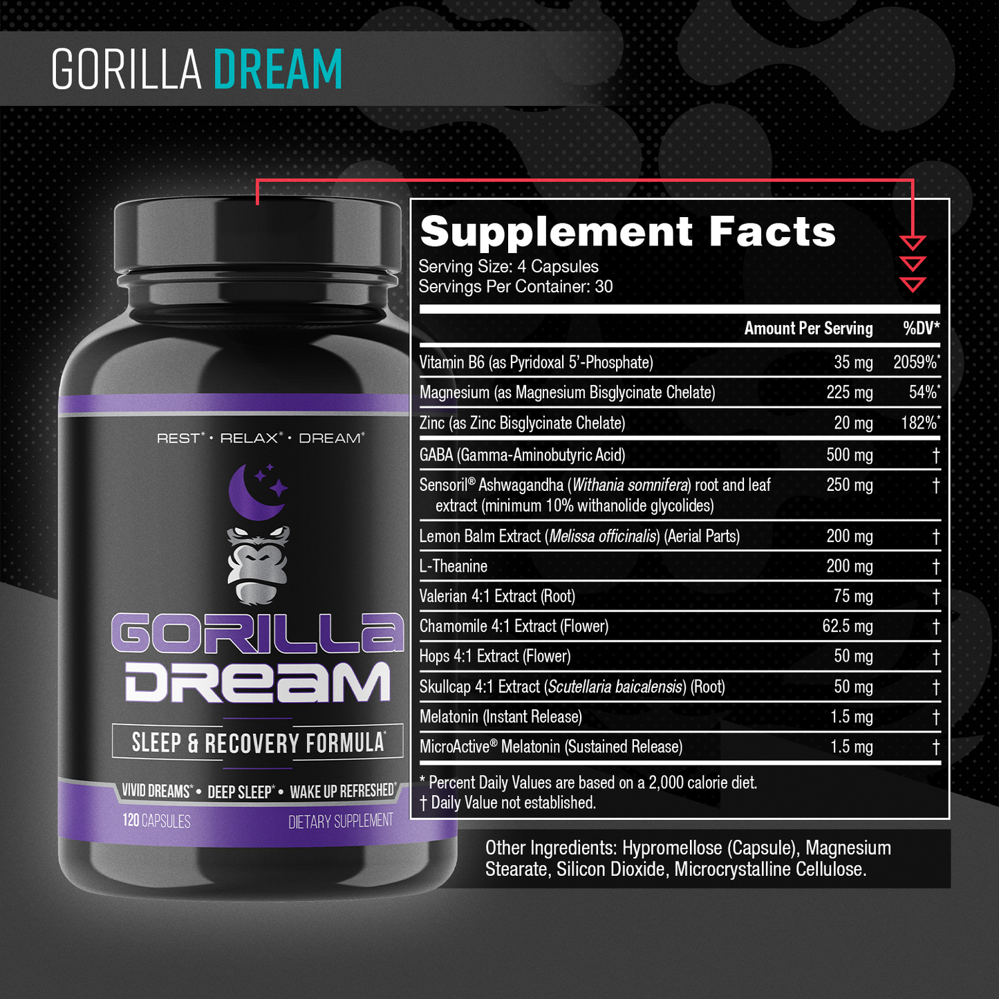Gorilla Dream supplement facts panel
