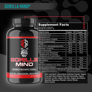 Gorilla Mind nootropic supplement facts panel