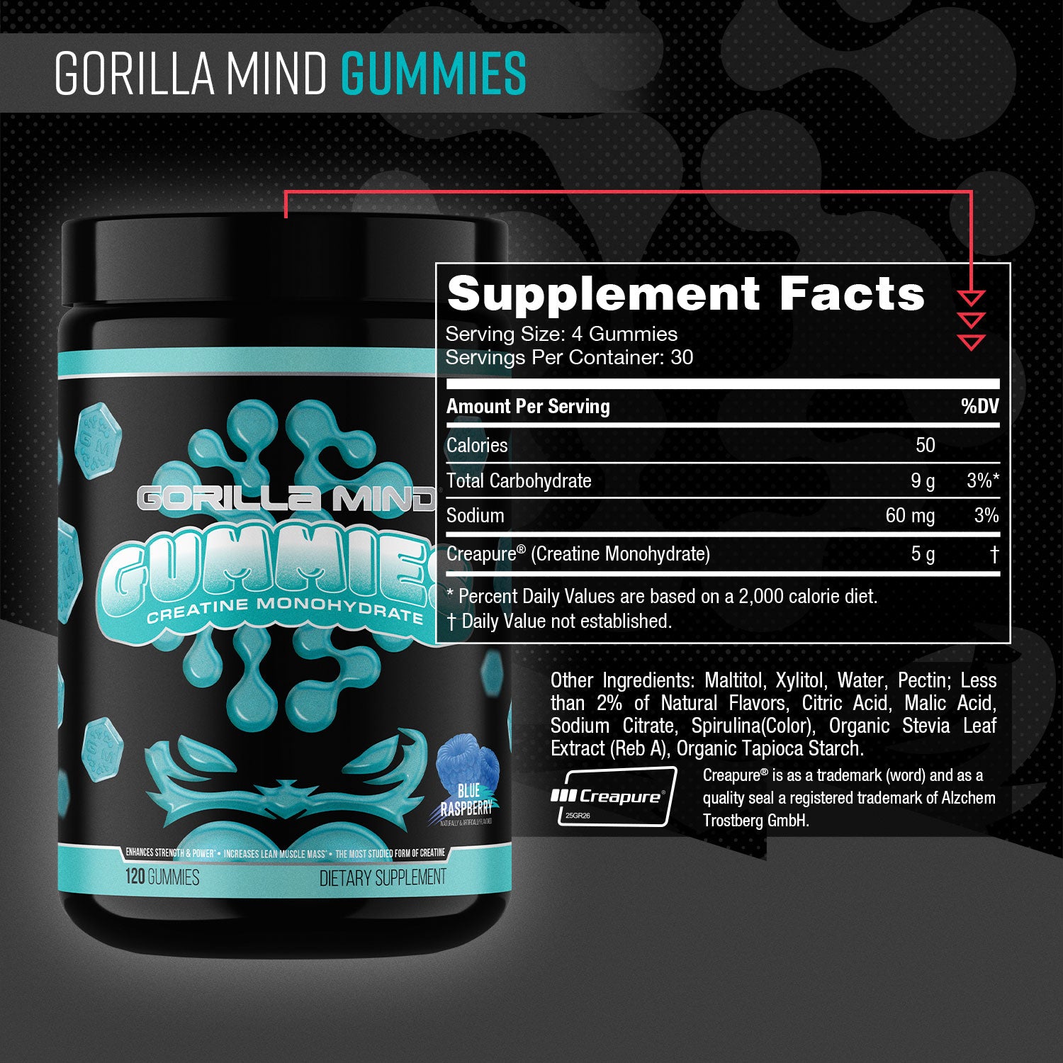Gorilla Mind Creatine Gummies supplement facts panel
