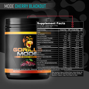 Gorilla Mode pre-workout supplement facts panel, Cherry Blackout