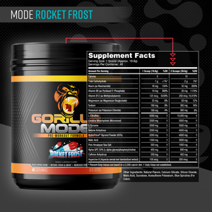 Gorilla Mode pre-workout supplement facts panel, Rocket Frost