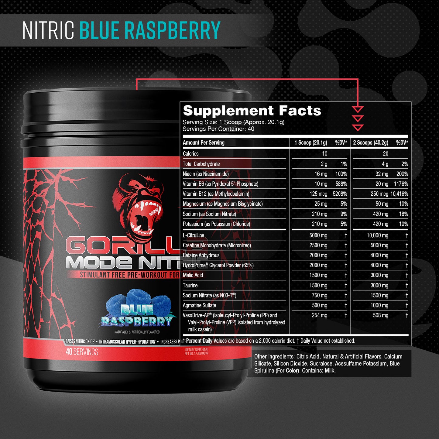 Gorilla Mode Nitric Blue Raspberry supplement facts panel