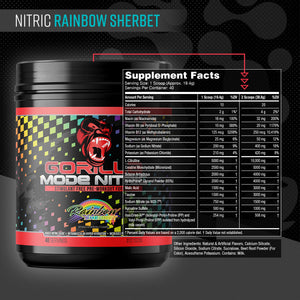 Gorilla Mode Nitric supplement facts panel, Rainbow Sherbet