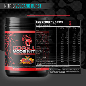 Gorilla Mode Nitric supplement facts panel, Volcano Burst