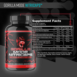 Gorilla Mode Nitricaps supplement facts panel