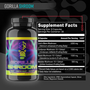 Gorilla Mind Gorilla Shroom supplement facts panel