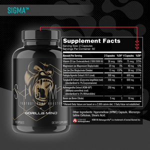 Gorilla Mind Sigma supplement facts panel