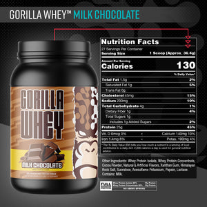 Gorilla Mode Whey Protein Milk Chocolate supplement facts panel