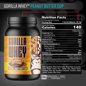Gorilla Mode Whey Protein Peanut Butter Cup supplement facts panel