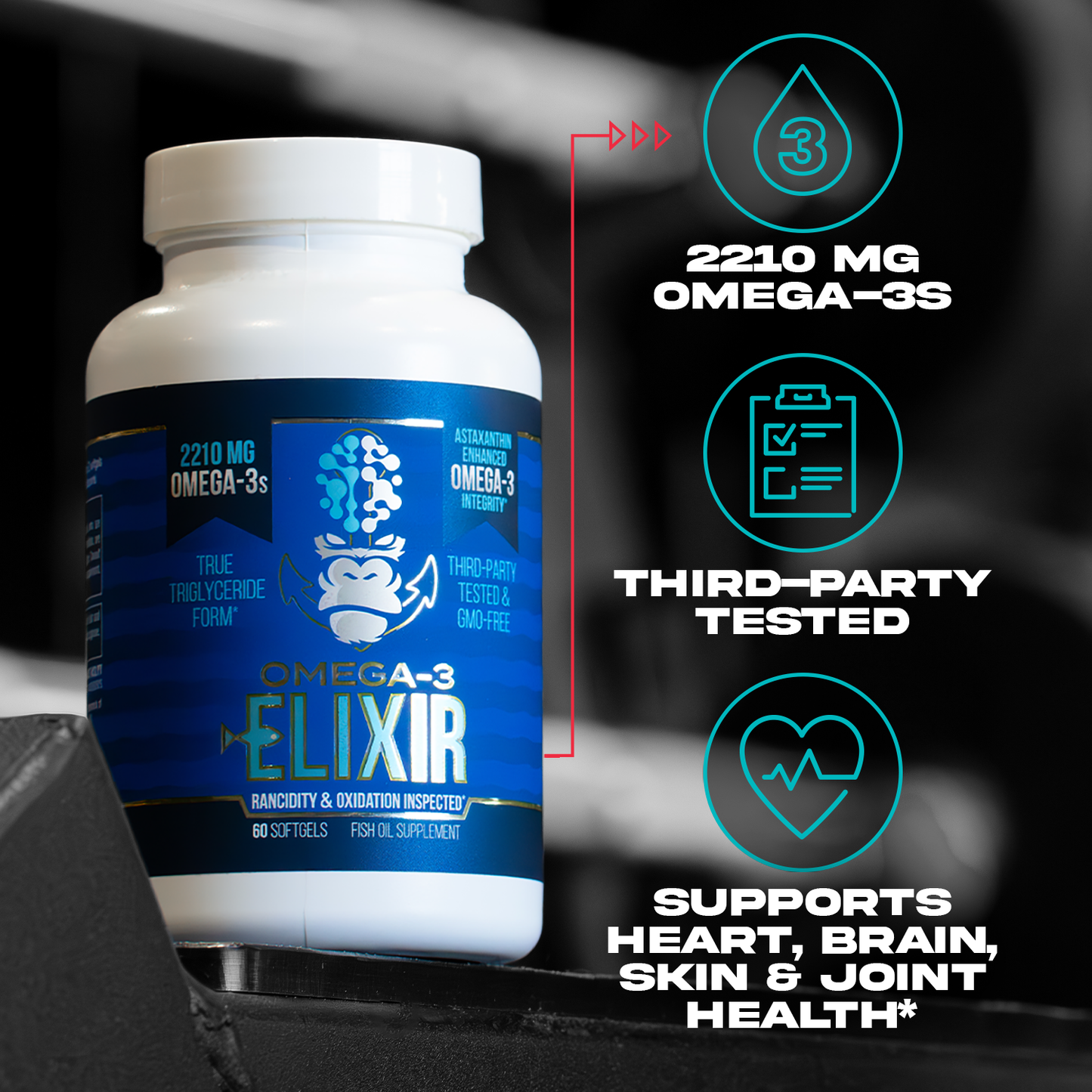 Gorilla Mind Omega-3 Elixir key product callouts and benefits