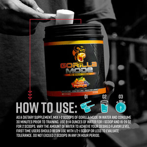 Gorilla Mode pre-workout how-to-use graphic