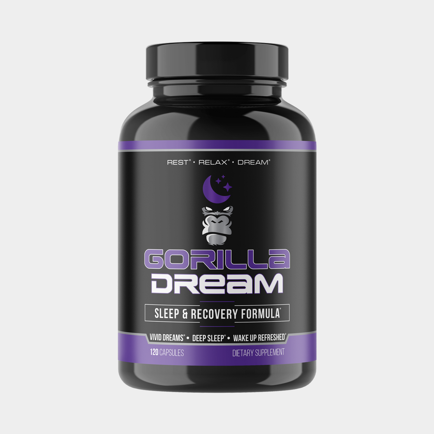 Gorilla Dream supplement bottle, front view