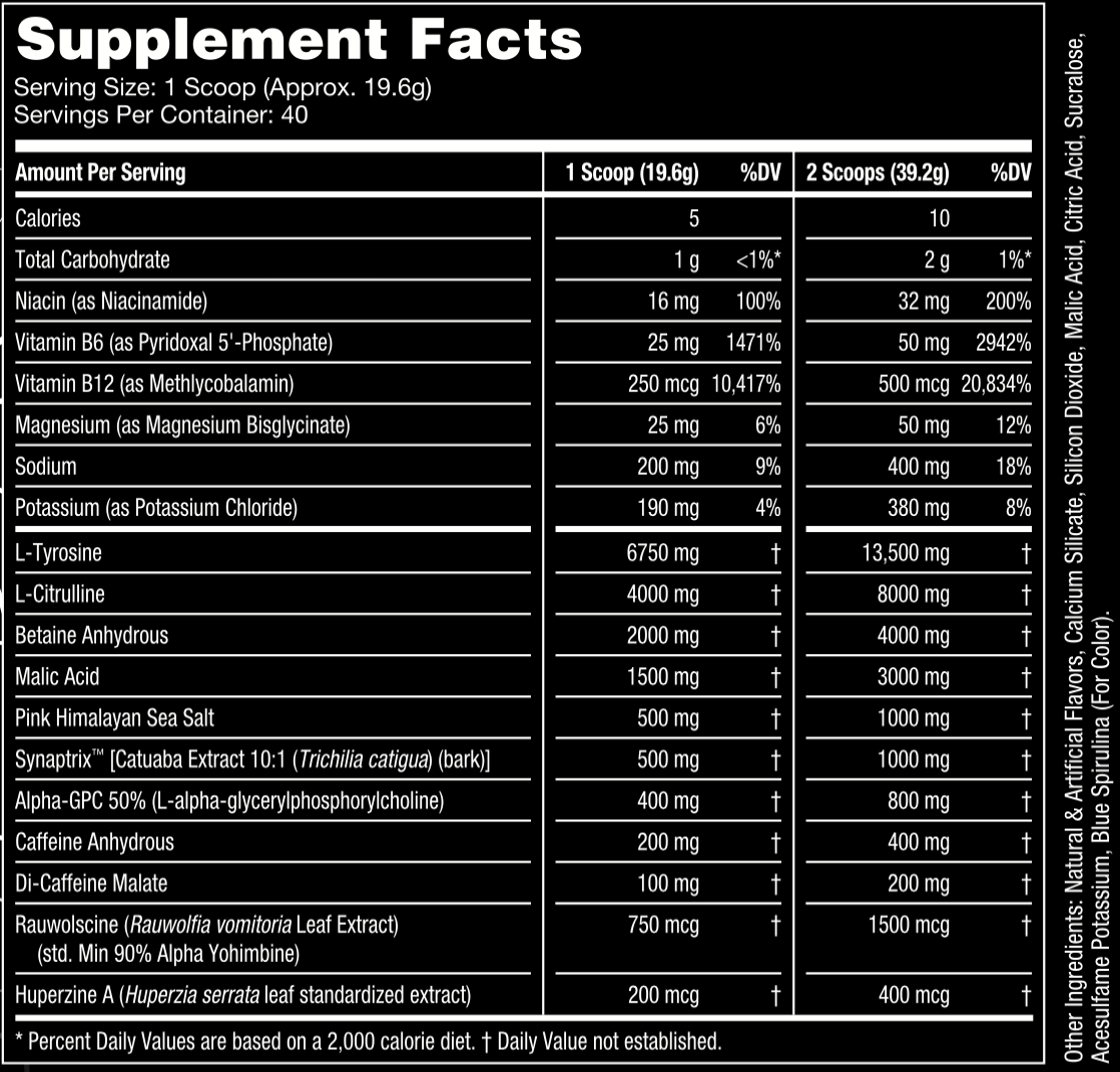 Rocket Frost Supplement Facts