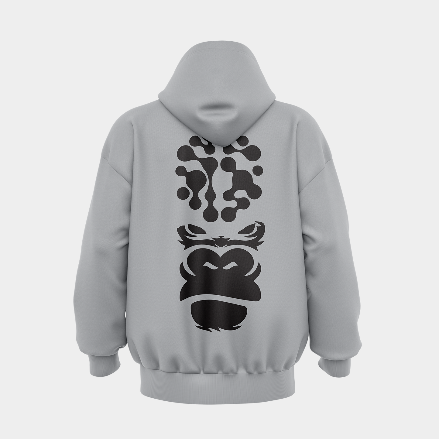 Gorilla Mind grey hoodie with black print, back view
