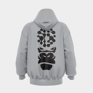 Gorilla Mind grey hoodie with black print, back view
