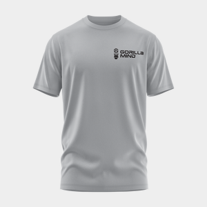 Gorilla Mind Core Logo Tee, Heather Grey with black print, front view