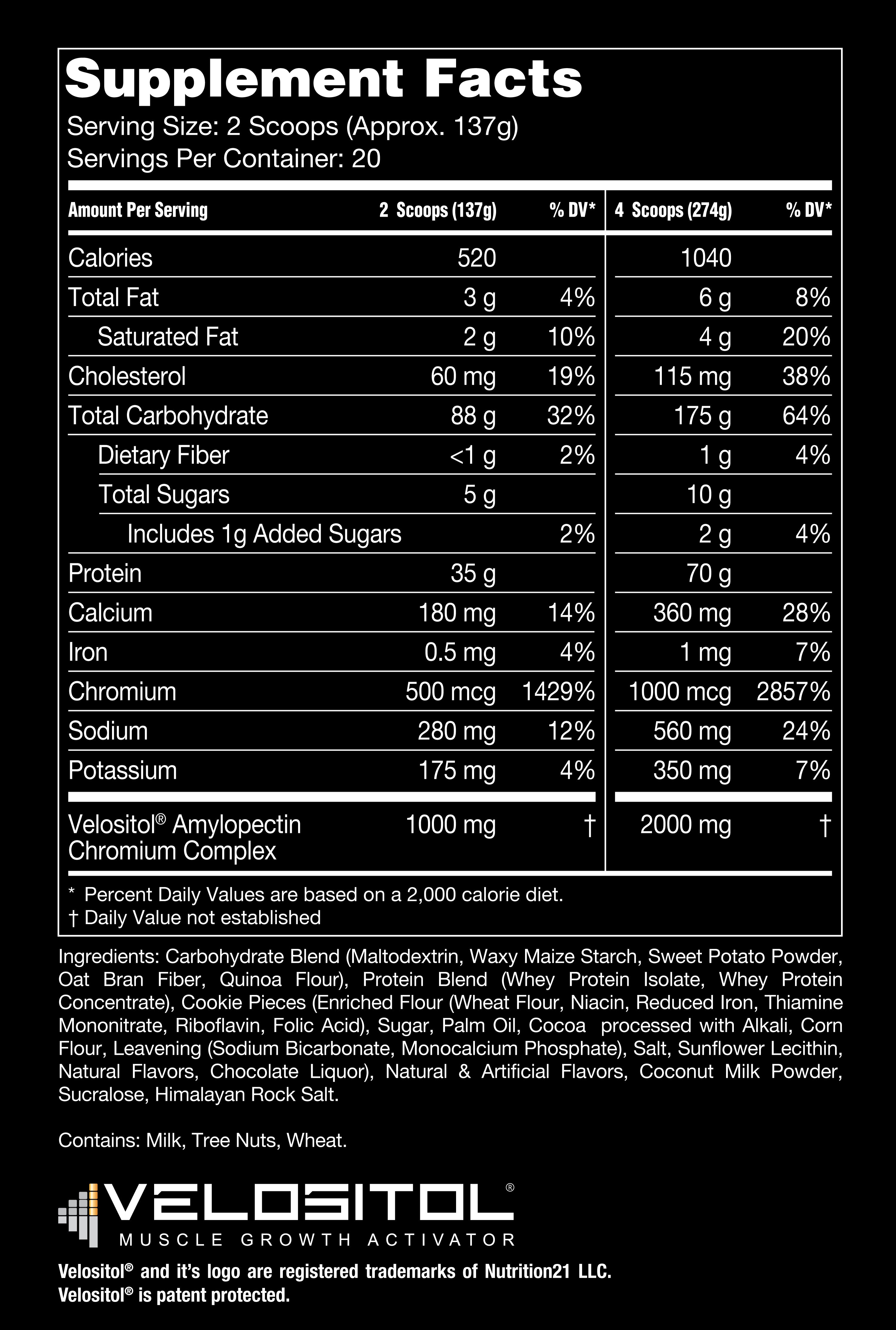 Cookies & Cream Supplement Facts