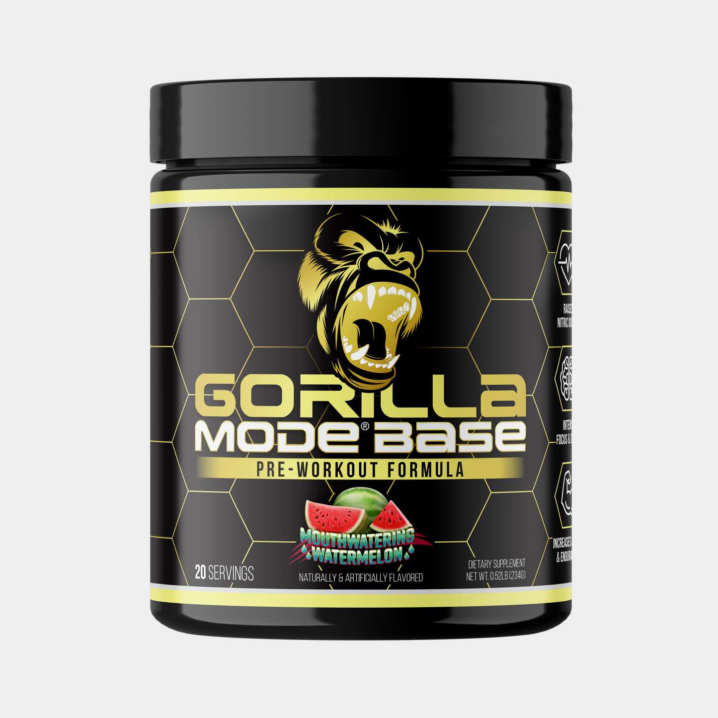 Gorilla Mode Base pre-workout, Mouthwatering Watermelon flavor, 20-scoop