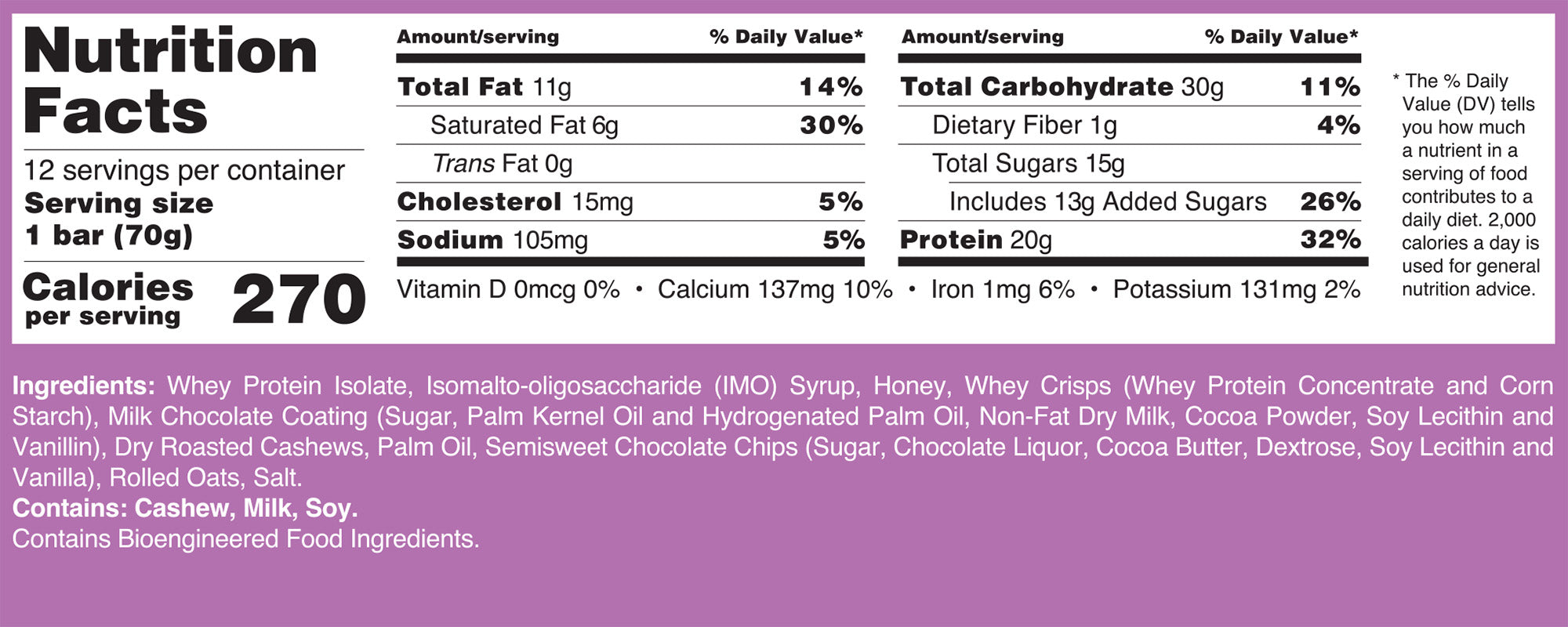 Oatmeal Chocolate Chip Nutrition Facts