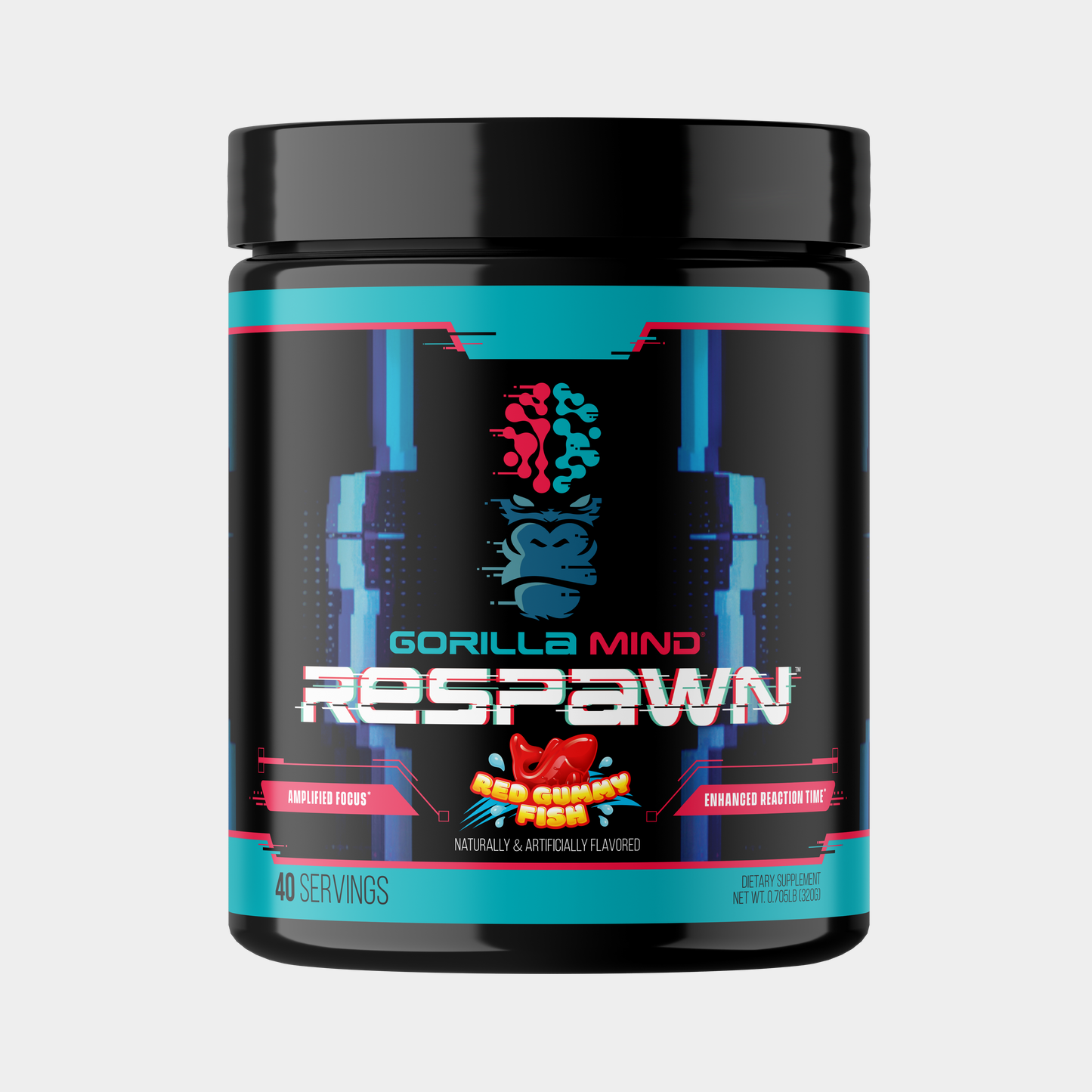 Gorilla Mind Respawn gaming supplement, Red Gummy Fish flavor