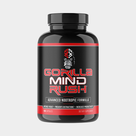 Gorilla Mind Rush supplement bottle, hero product shot