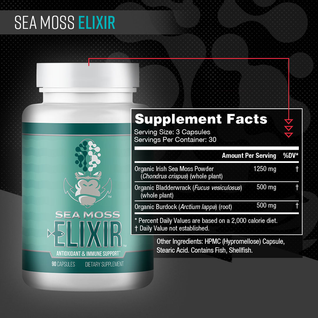 Gorilla Mind Sea Moss Elixir supplement facts panel