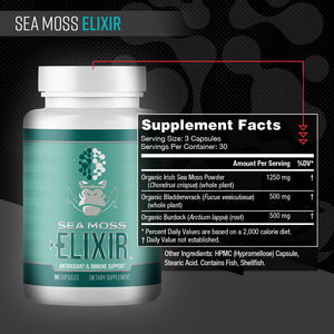 Gorilla Mind Sea Moss Elixir supplement facts panel