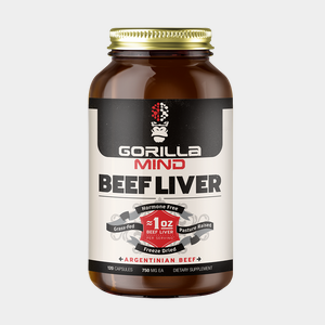 Gorilla Mind Beef Liver supplement bottle, hero product shot