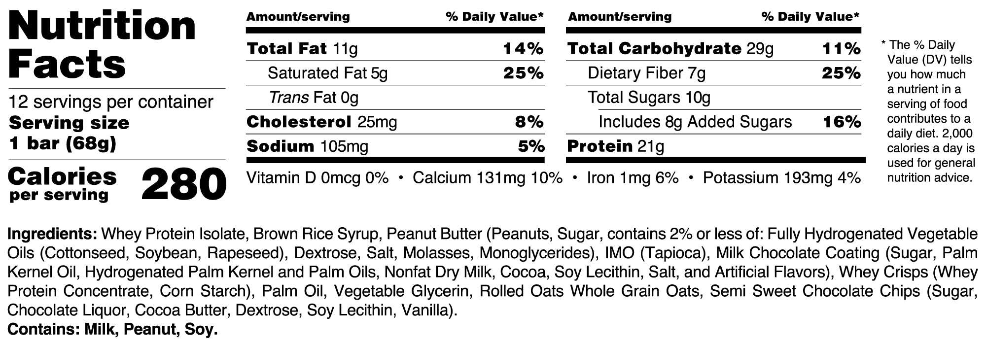 Oatmeal Chocolate Chip Supplement Facts